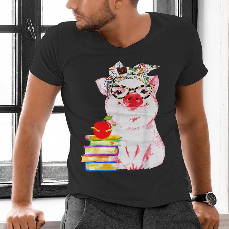 Teacher Pig Cute Farm Animal Book Lover School Student For Men Women Kids Men's V-Neck T-Shirt Teacher Pig Cute Farm Animal Book Lover School Student For Men Women Kids Men's V-Neck T-Shirt