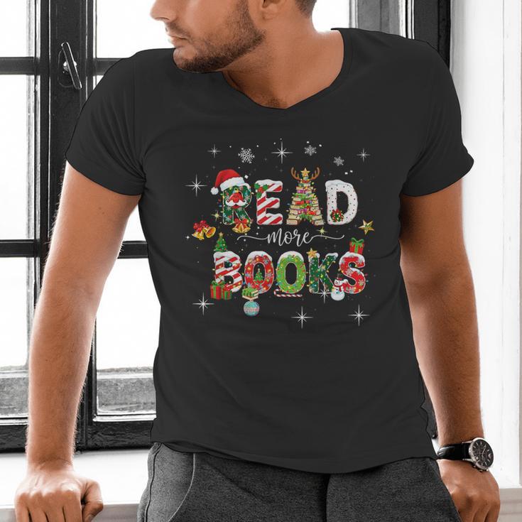 Teacher Read More Books Christmas Reading Bookworm Librarian Men's V-Neck T-Shirt