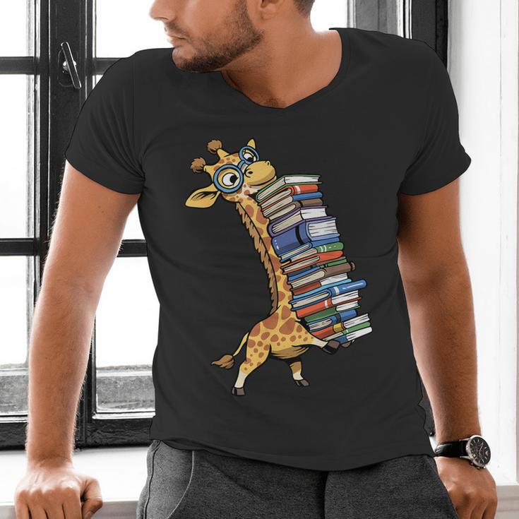 Teacher Shirt Giraffe Holding Books Bookworm Librarian Men's V-Neck T-Shirt Teacher Shirt Giraffe Holding Books Bookworm Librarian Men's V-Neck T-Shirt