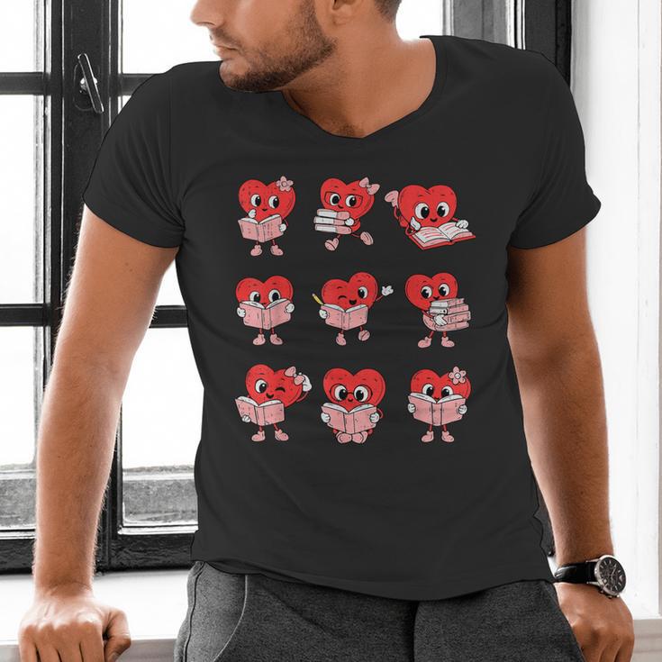 Teacher Valentines Day Reading Book Lover Bookworm Library Men's V-Neck T-Shirt