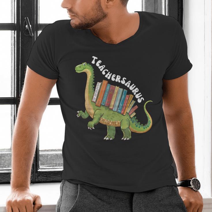 Teachersaurus Dinosaur Teachers Dino Reading Book Librarian Men's V-Neck T-Shirt