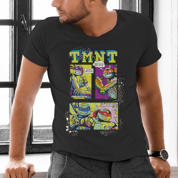 Teenage Mutant Ninja Turtles Retro Neon Comic Book Panels Men's V-Neck T-Shirt