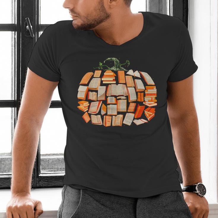 Thanksgiving Fall Books Pumpkins Vintage Library Teacher Kid Men's V-Neck T-Shirt Thanksgiving Fall Books Pumpkins Vintage Library Teacher Kid Men's V-Neck T-Shirt