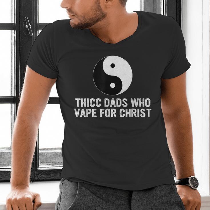 Thicc Dads Who Vape For Christ Father Day Men's V-Neck T-Shirt