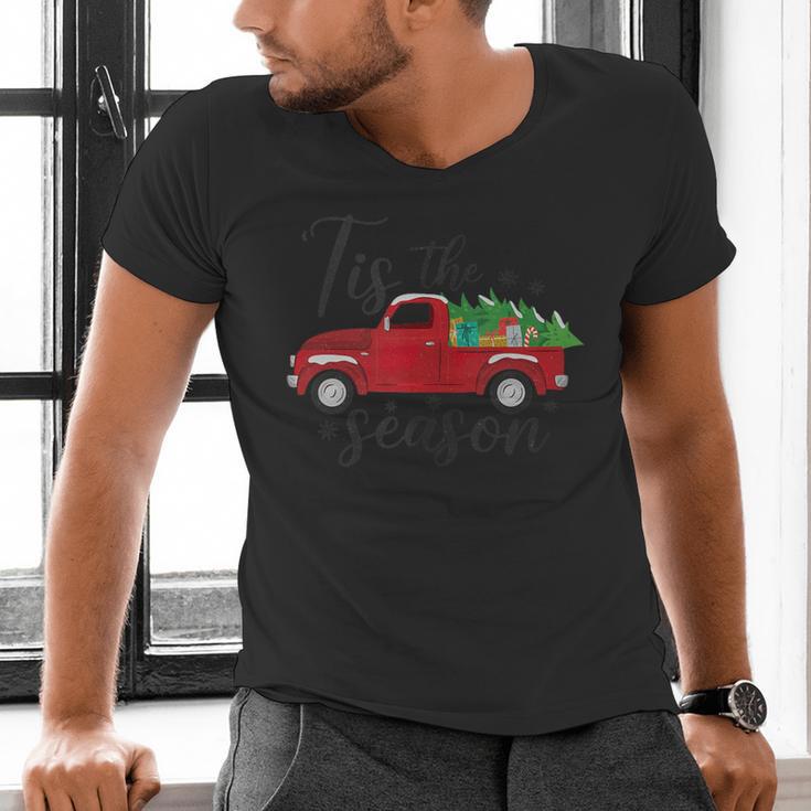 Tis The Season Holiday Nostalgia Red Truck Men's V-Neck T-Shirt Tis The Season Holiday Nostalgia Red Truck Men's V-Neck T-Shirt
