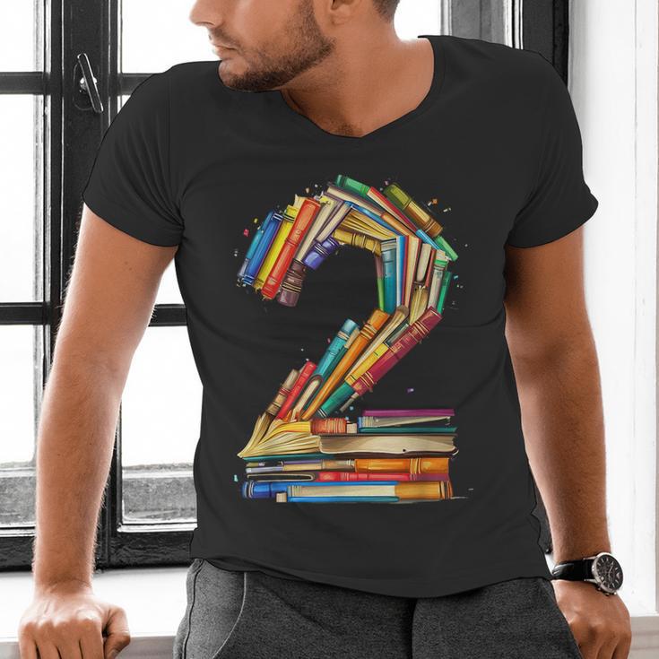 Toddler 2nd Birthday Books Themed 2 Year Old Boys Kids Girls Men's V-Neck T-Shirt