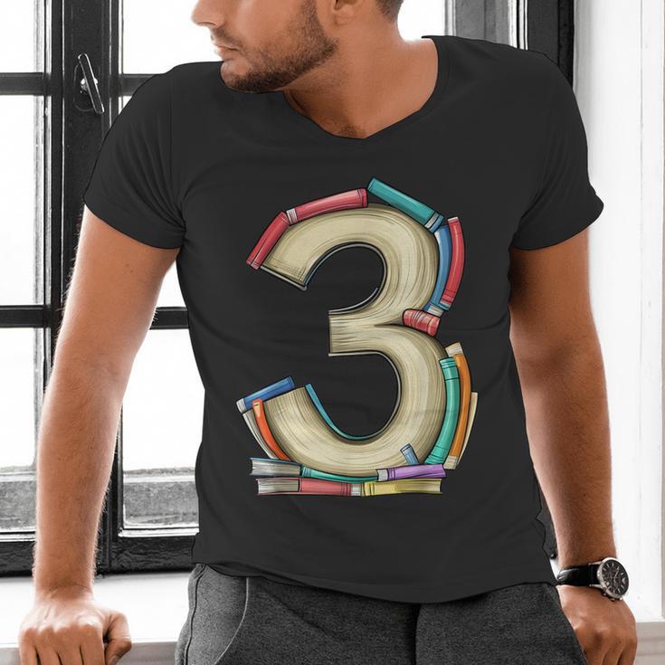 Toddler 3rd Birthday Books Themed 3 Year Old Boys Kids Girls Men's V-Neck T-Shirt