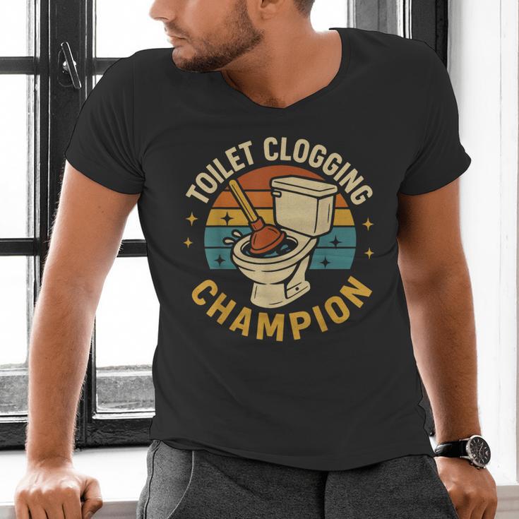 Toilet Clogging Champion Bathroom Humor Dad Jokes Men's V-Neck T-Shirt