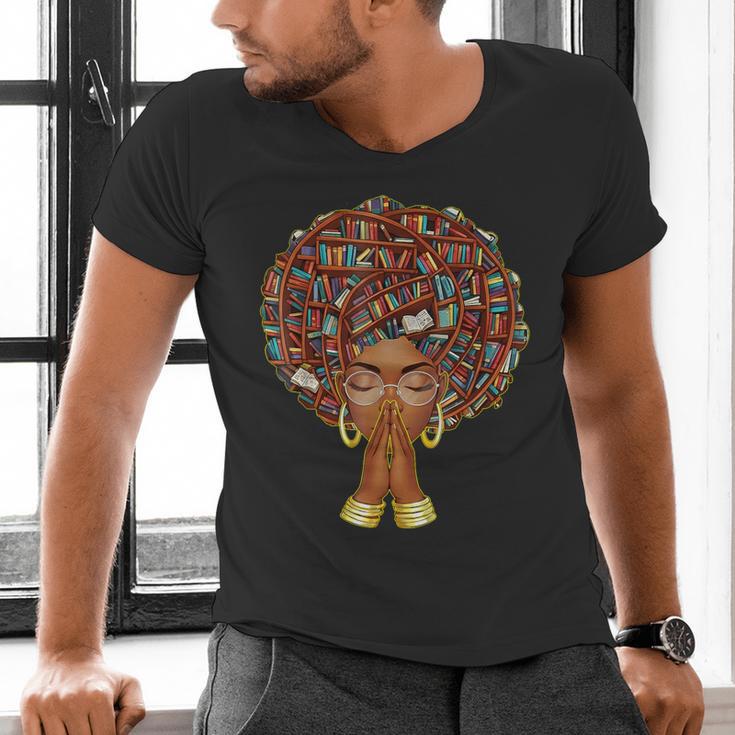 History Month Afro Book Lover Women Girls Librarian Men's V-Neck T-Shirt