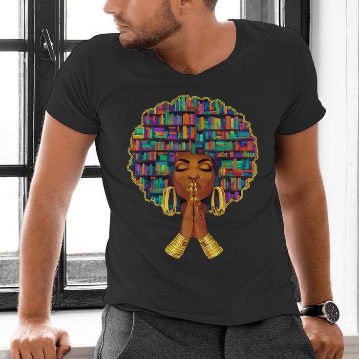 History Month Afro Women Book Lover Librarian Teacher Men's V-Neck T-Shirt