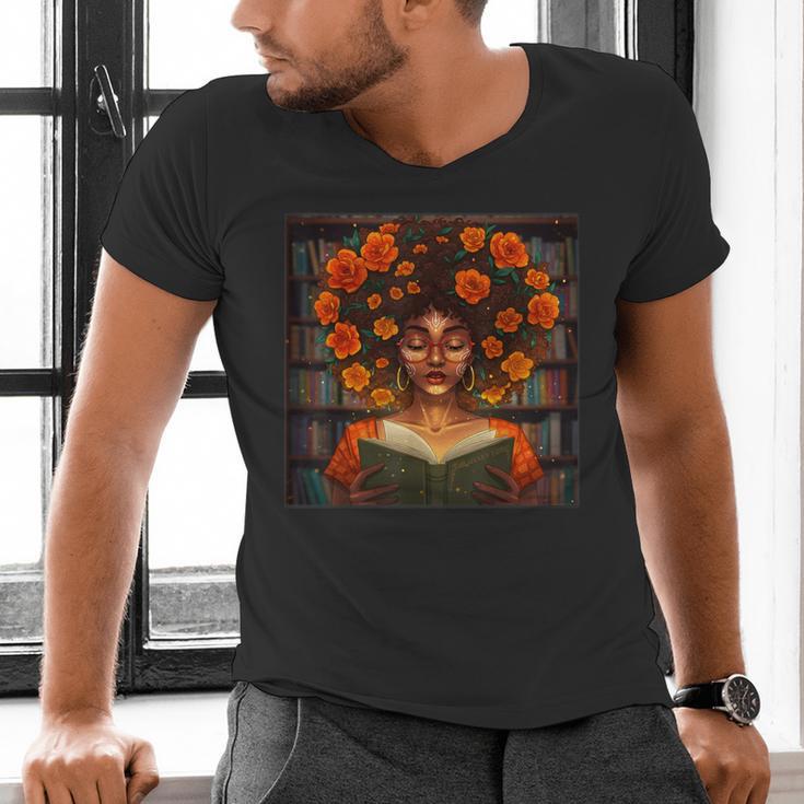 History Month Black Afro Girl Women Book Lovers Men's V-Neck T-Shirt