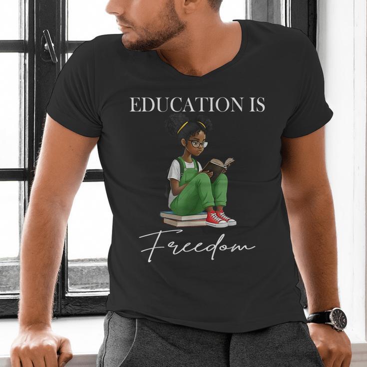 History Month Education Is Freedom Books Black Teacher Men's V-Neck T-Shirt History Month Education Is Freedom Books Black Teacher Men's V-Neck T-Shirt