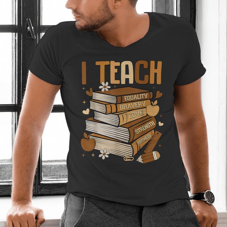 History Month I Teach Melanin Book Black Teacher Men's V-Neck T-Shirt