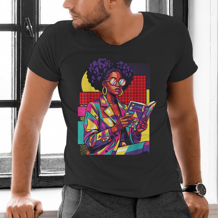 History Woman Reading Book Geometric Girl Educated Men's V-Neck T-Shirt