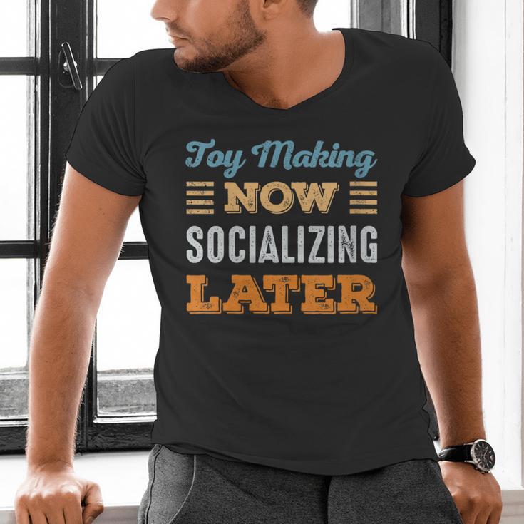 Toy Making Now Minimal Socializing Introvert Vintage Men's V-Neck T-Shirt