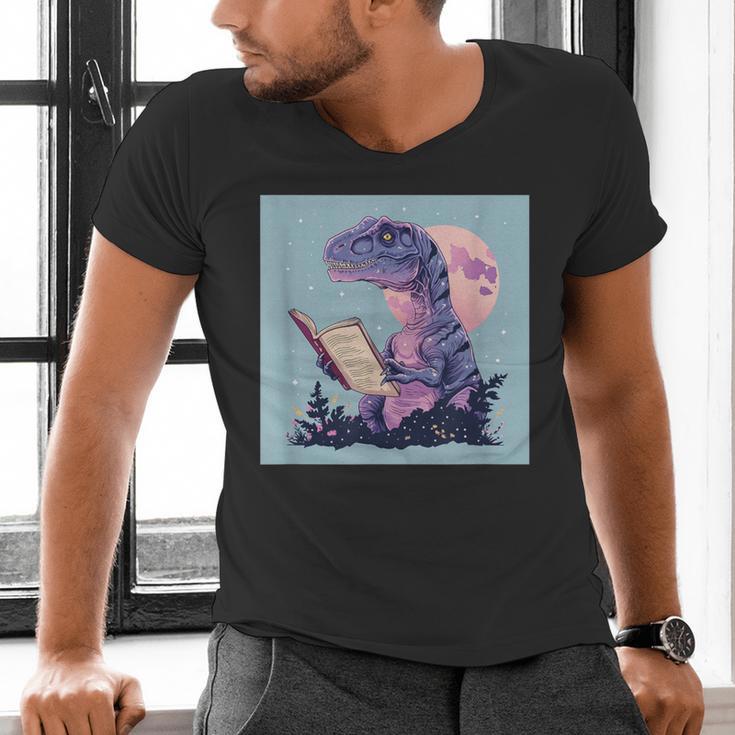 Trex Reading Book Dinosaur Men's V-Neck T-Shirt