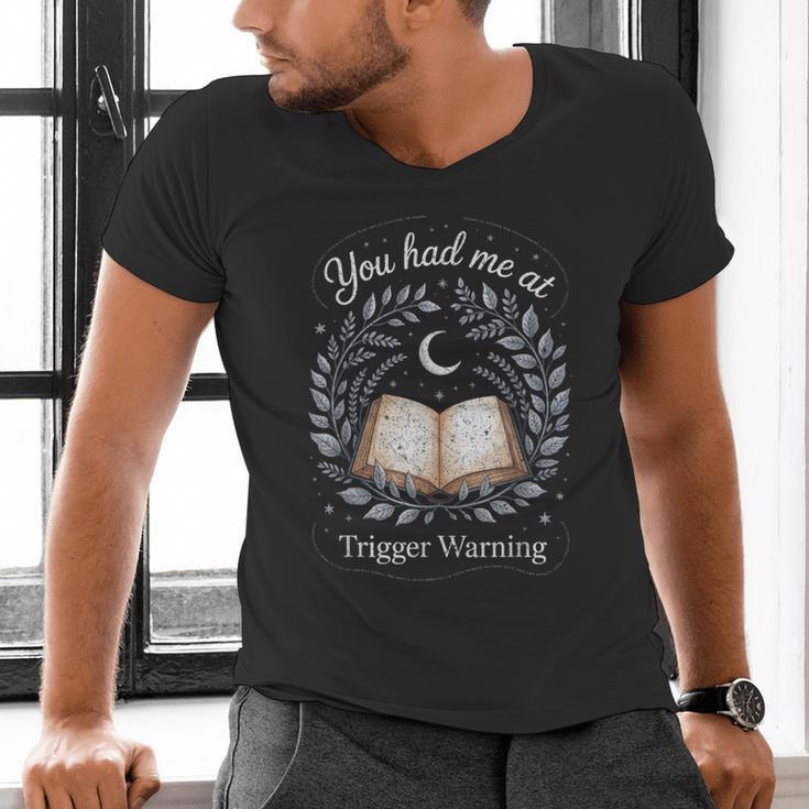 You Had Me At Trigger Warning Dark Romance Skeleton Book Men's V-Neck T-Shirt You Had Me At Trigger Warning Dark Romance Skeleton Book Men's V-Neck T-Shirt