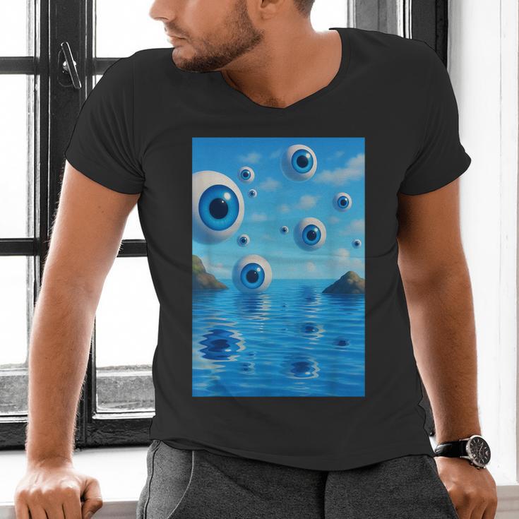Trippy Weirdcore Frutiger Aero Surreal Eyeballs Y2K Men's V-Neck T-Shirt