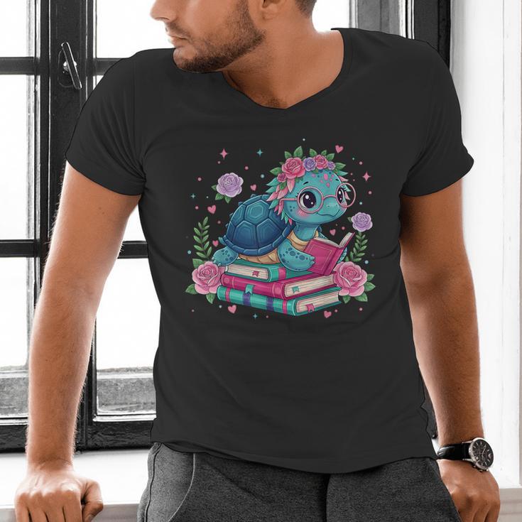 Turtle Bookworm Reading Book Bookworm Book Nerd Cute Graphic Men's V-Neck T-Shirt Turtle Bookworm Reading Book Bookworm Book Nerd Cute Graphic Men's V-Neck T-Shirt