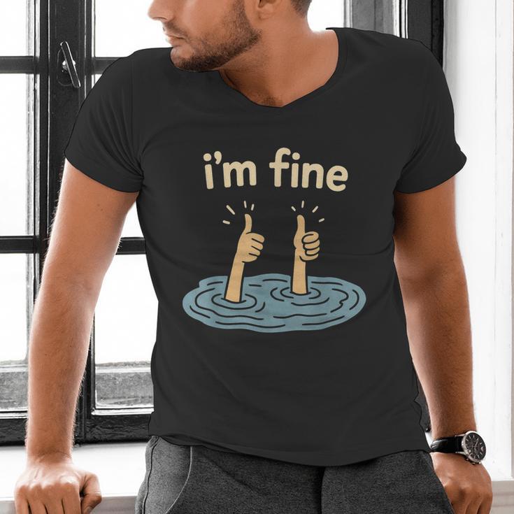 Two Thumbs Up I'm Fine Sarcastic Meme Introvert Humor Men's V-Neck T-Shirt