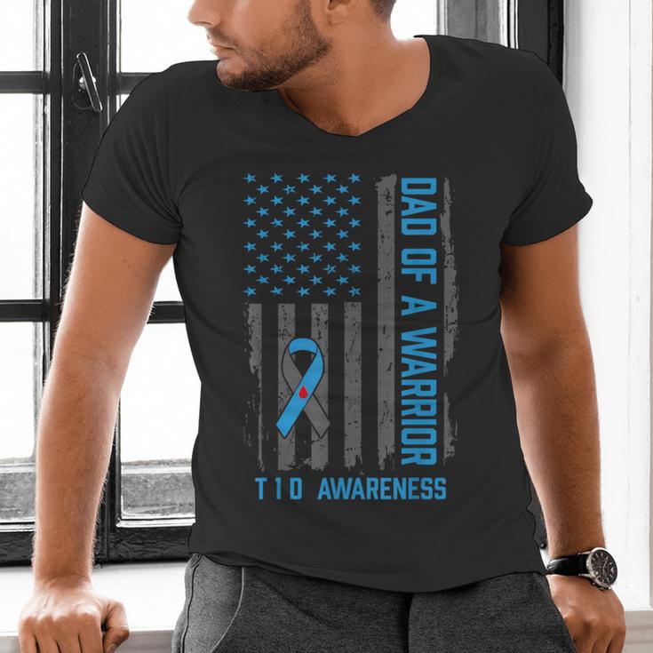 Type 1 Diabetes Awareness T1D Dad Of Warrior Type 1 Diabetic Men's V-Neck T-Shirt