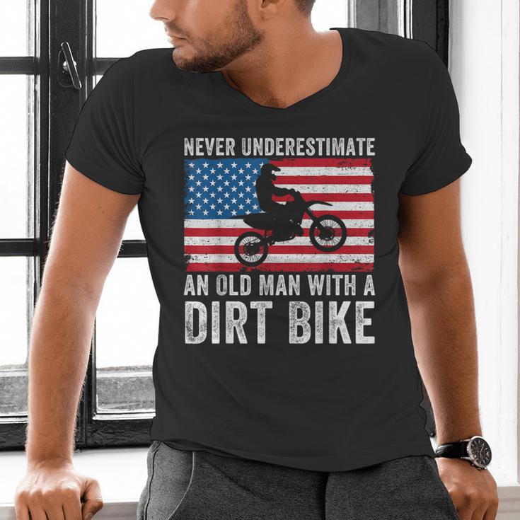 Never Underestimate An Old Man With A Dirt Bike Grandpa Dad Men's V-Neck T-Shirt