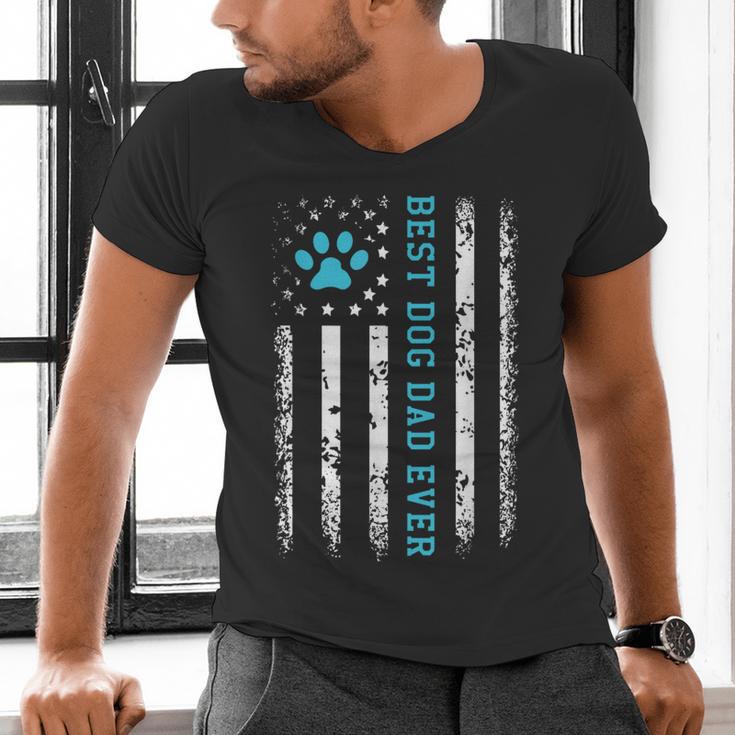 USA Flag Best Dog Dad Ever American Puppy Lover Paw Men's V-Neck T-Shirt