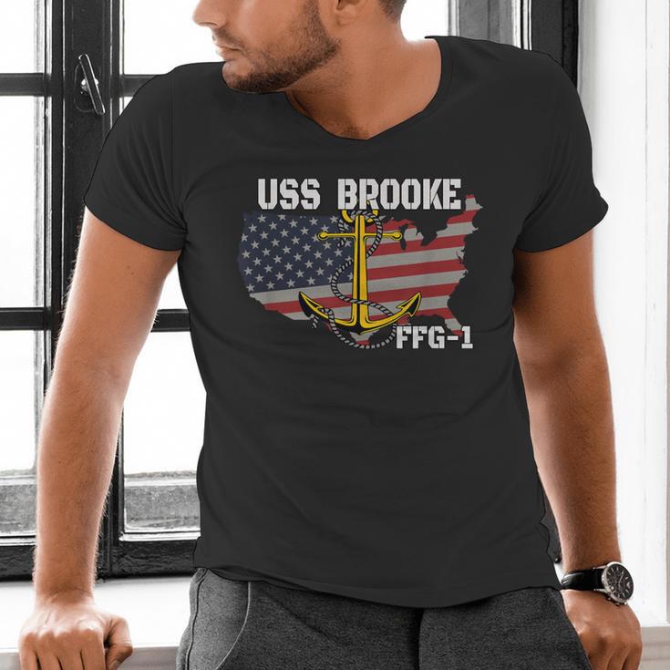 USS Brooke FFG-1 Frigate Veterans Day Son Father Grandpa Dad Men's V-Neck T-Shirt
