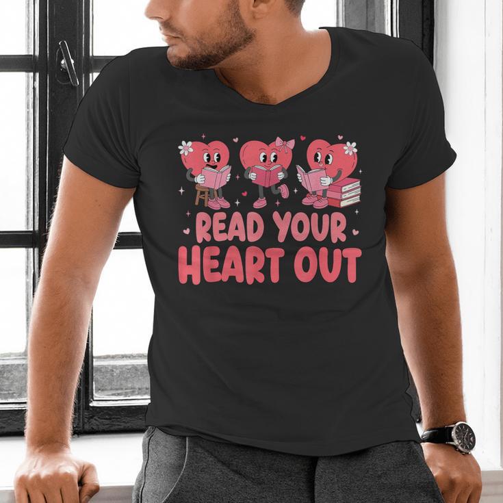 Valentine Day Book Read Your Heart Out Lovers Teacher Kids Men's V-Neck T-Shirt