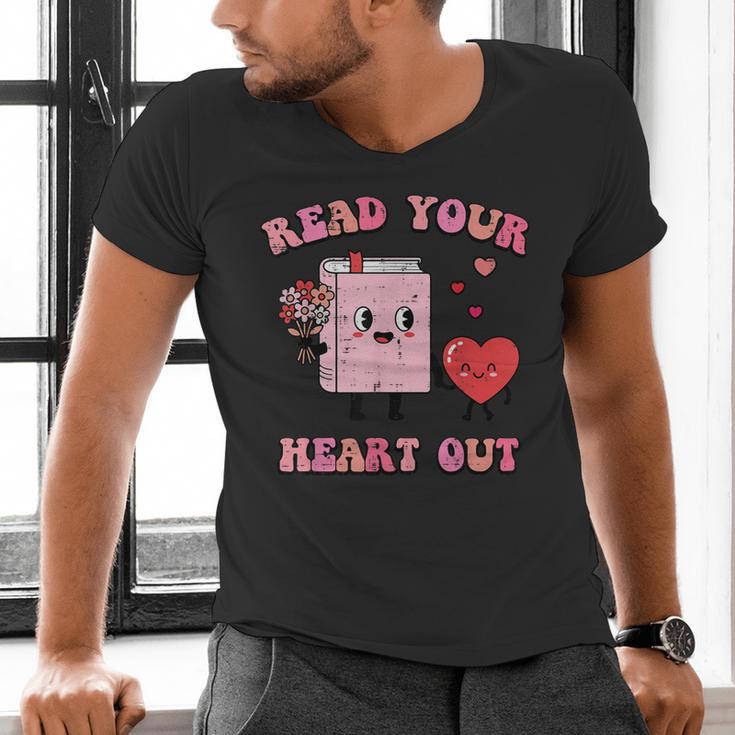 Valentines Day Book Read Your Heart Out Women Men Kids Men's V-Neck T-Shirt Valentines Day Book Read Your Heart Out Women Men Kids Men's V-Neck T-Shirt