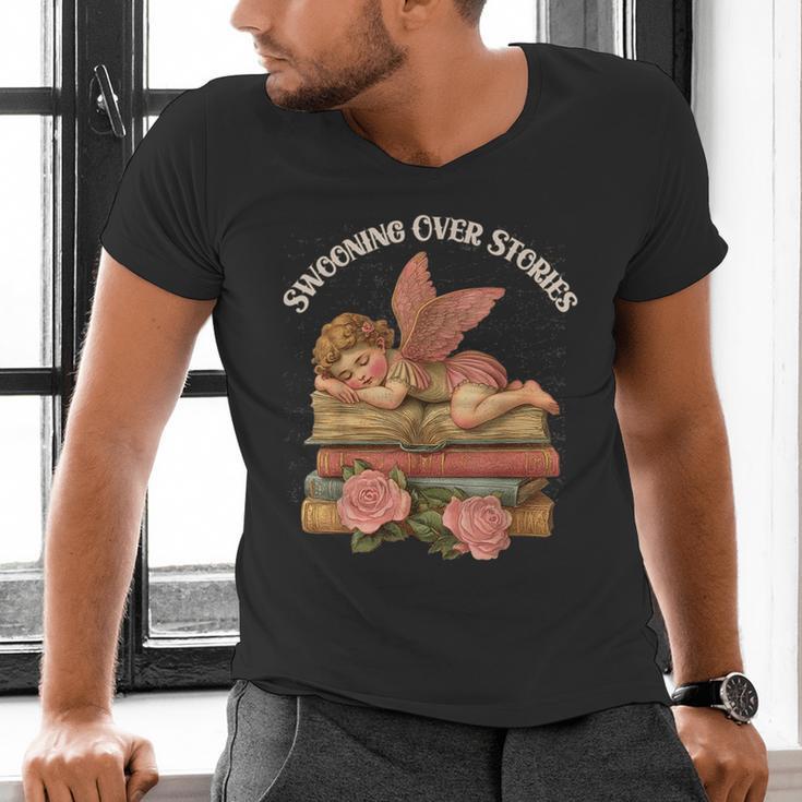 Valentine's Swooning Over Stories Cupid And Book Lover Tee Men's V-Neck T-Shirt Valentine's Swooning Over Stories Cupid And Book Lover Tee Men's V-Neck T-Shirt