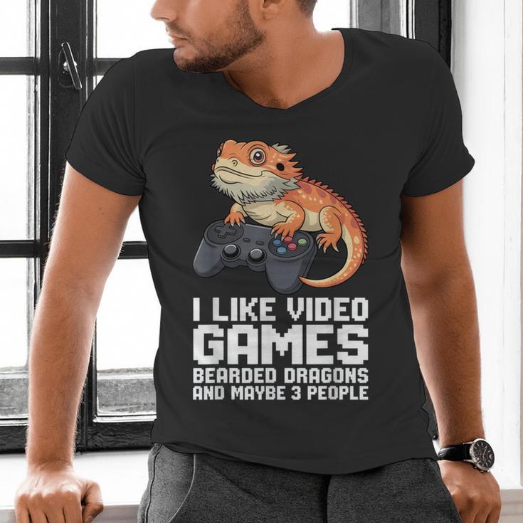 I Like Video Games Bearded Dragon Gamer Introvert Mood Men's V-Neck T-Shirt I Like Video Games Bearded Dragon Gamer Introvert Mood Men's V-Neck T-Shirt