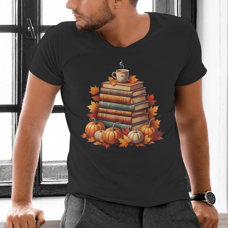 Vintage Autumn Books Pumpkin Coffee Book Lover Reading Men's V-Neck T-Shirt Vintage Autumn Books Pumpkin Coffee Book Lover Reading Men's V-Neck T-Shirt