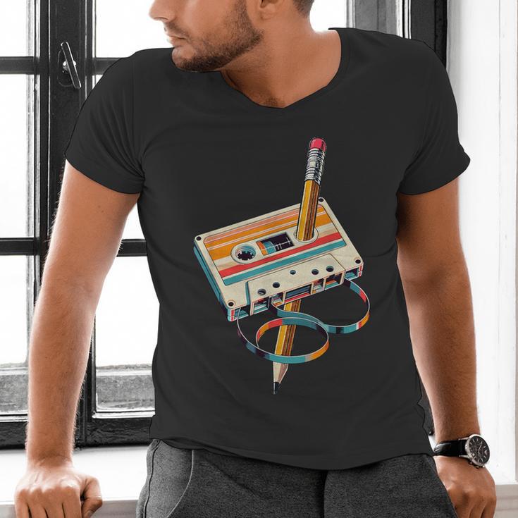Vintage Cassette Tape And Pencil Nostalgia Party 70s 80s 90s Men's V-Neck T-Shirt