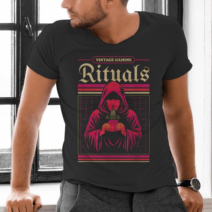 Vintage Gaming Rituals Retro Gamer Nostalgia Vintage Games Men's V-Neck T-Shirt
