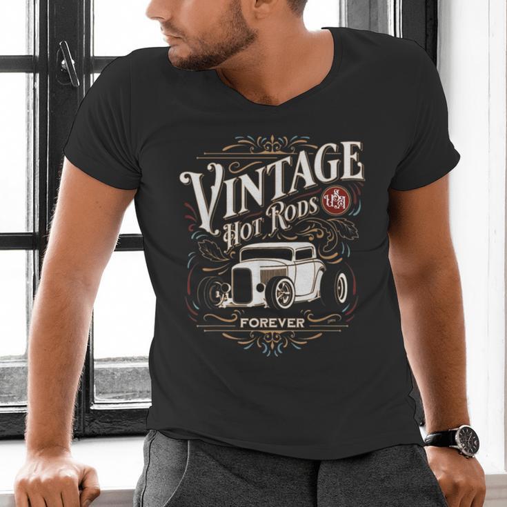 Vintage Hot Rods USA Forever Classic Car Nostalgia Men's V-Neck T-Shirt Vintage Hot Rods USA Forever Classic Car Nostalgia Men's V-Neck T-Shirt