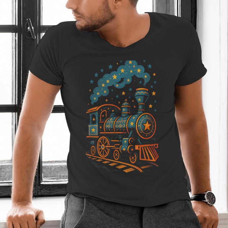 Vintage Locomotive Nostalgia Railroad Stars Men's V-Neck T-Shirt Vintage Locomotive Nostalgia Railroad Stars Men's V-Neck T-Shirt
