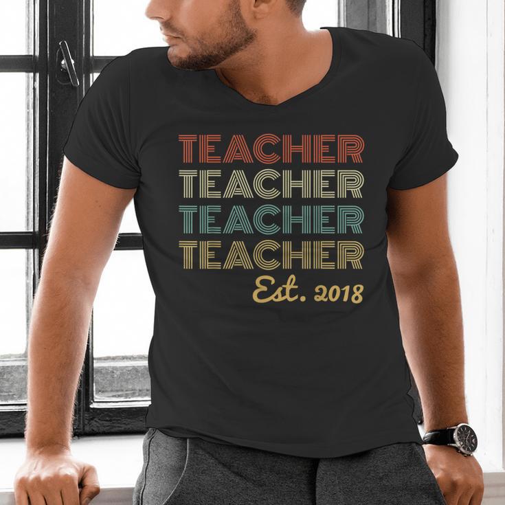 Vintage Teacher Established 2018 Graduation Men Men's V-Neck T-Shirt