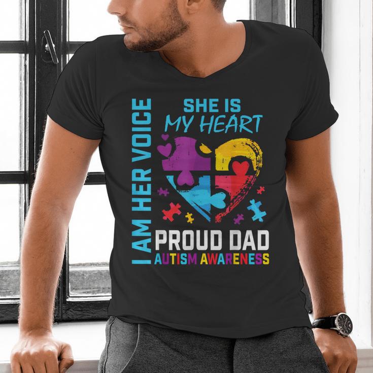 I Am Her Voice She Is My Heart Autism Awareness Daughter Dad Men's V-Neck T-Shirt