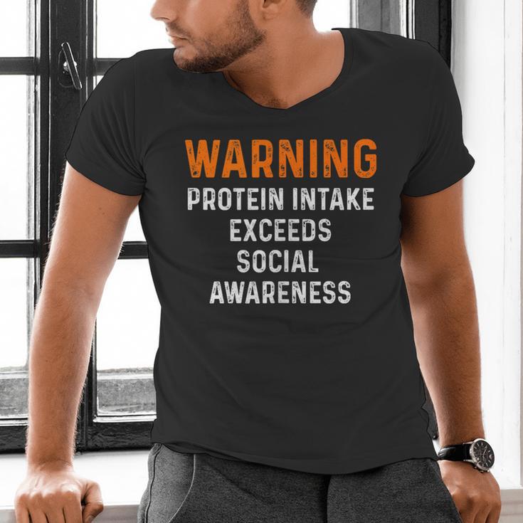 Warning Protein Intake Exceeds Social Awareness Introvert Men's V-Neck T-Shirt