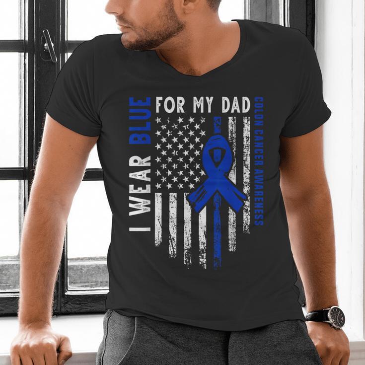 I Wear Blue For My Dad Colon Cancer Awareness Blue USA Flag Men's V-Neck T-Shirt