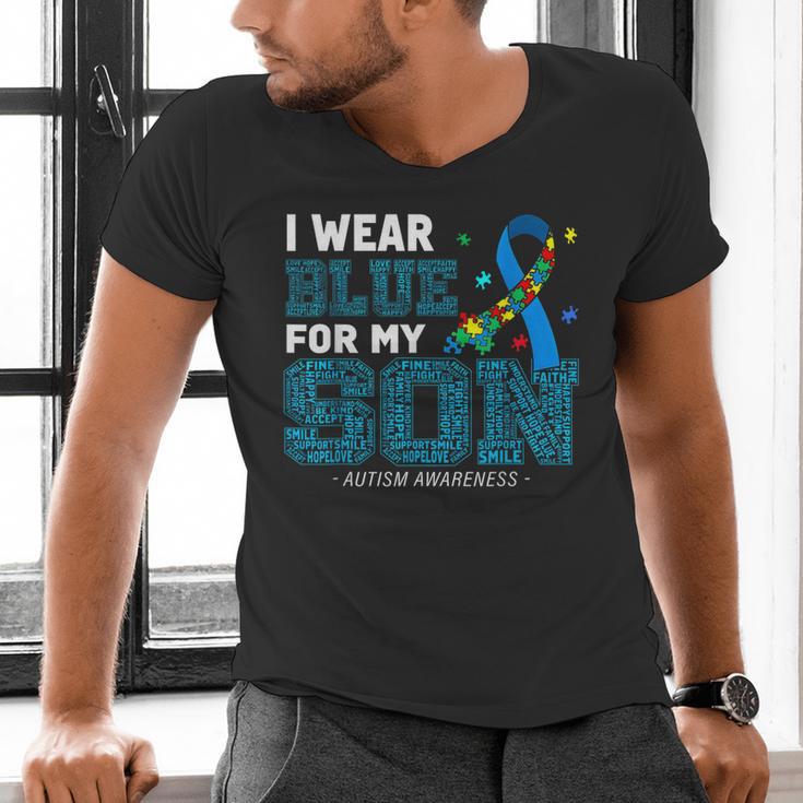 I Wear Blue For My Son Autism Awareness Mom Dad Parents Men's V-Neck T-Shirt