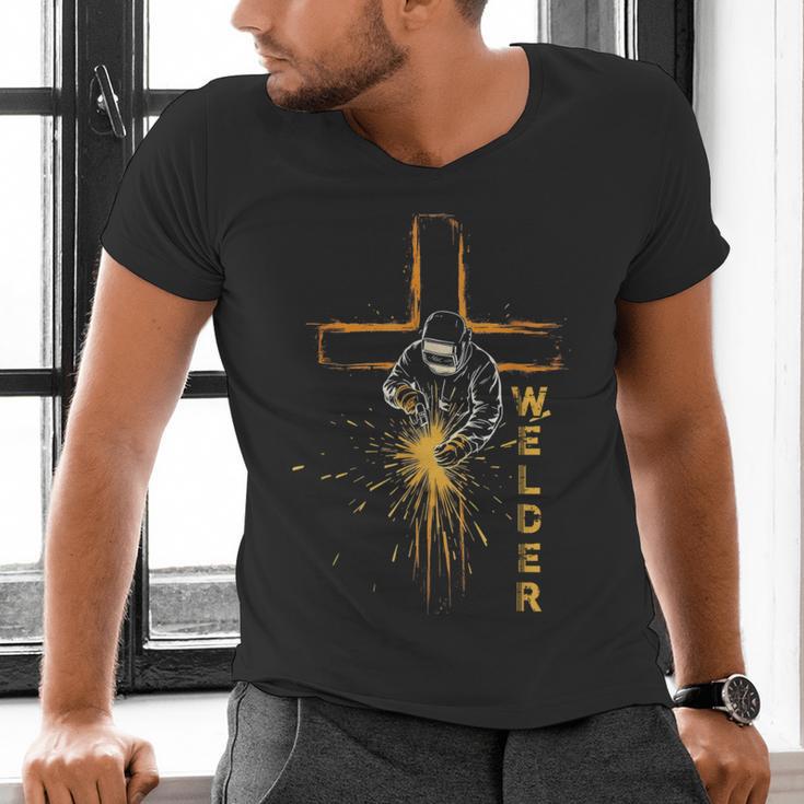 Welder Christian Cross Weld Welding Dad Jesus Lover Men's V-Neck T-Shirt