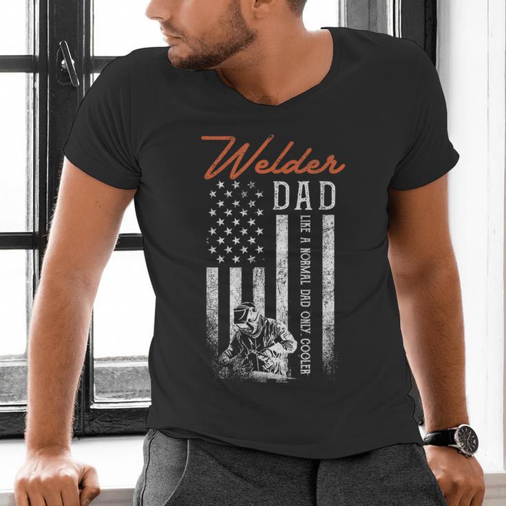 Welder Dad Like A Normal Dad Only Cooler USA Flag Welding Men's V-Neck T-Shirt