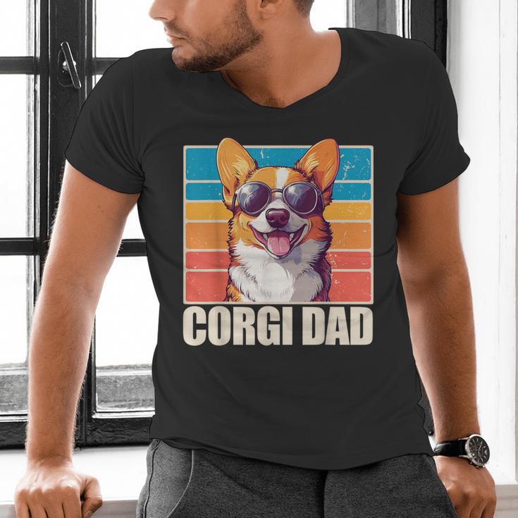Welsh Corgi Pembroke Dog Corgi Dad -Adults Small Classic Fit Short Sleeve Cotton Polyester Blend Men's V-Neck T-Shirt