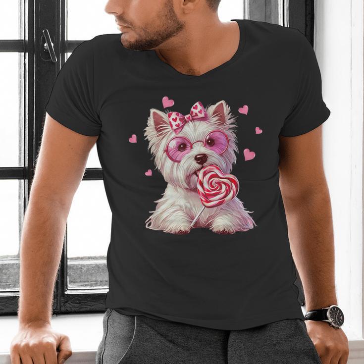 Westie Dog Valentines Day Dog Mom Westie Dad Candy Sucker For Men Women Girls Kids Men's V-Neck T-Shirt