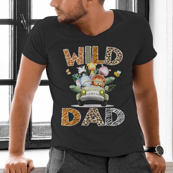 Wild Dad 1St Birthday Safari Jungle Animal Truck Men's V-Neck T-Shirt