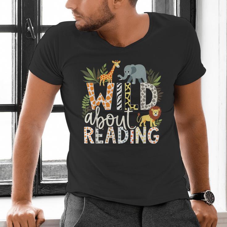 Wild About Reading Animals And Book Lovers Men's V-Neck T-Shirt