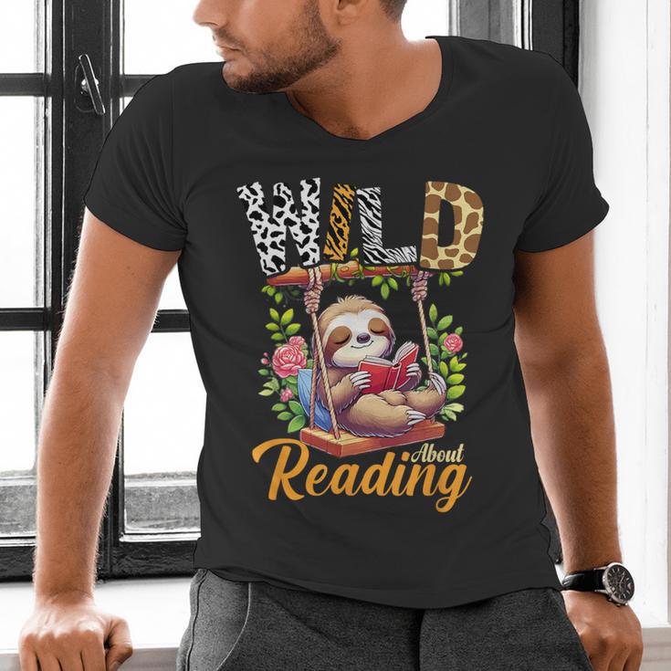 Wild About Reading Books Reader Lover Funny Teacher Animals For Men Women Kids Men's V-Neck T-Shirt Wild About Reading Books Reader Lover Funny Teacher Animals For Men Women Kids Men's V-Neck T-Shirt