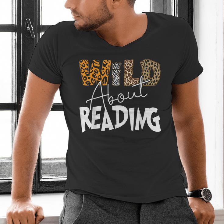 WILD ABOUT READING Reading Books Bookworm Library Day Men's V-Neck T-Shirt WILD ABOUT READING Reading Books Bookworm Library Day Men's V-Neck T-Shirt